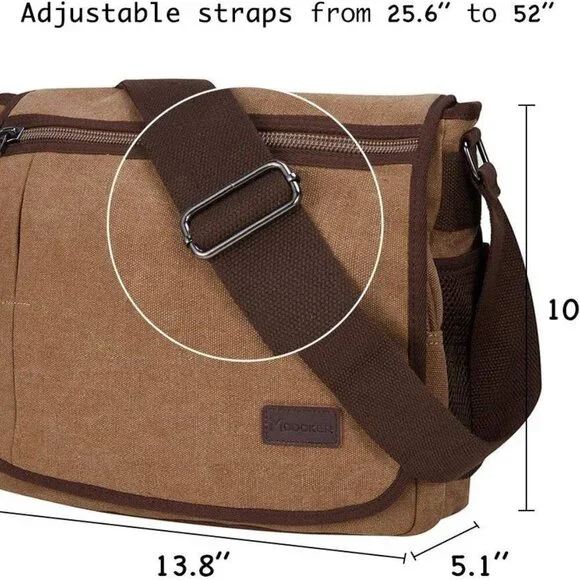 Messenger Bag for Men, 13 Inches Laptop Satchel Bags, Canvas Shoulder Bag with B